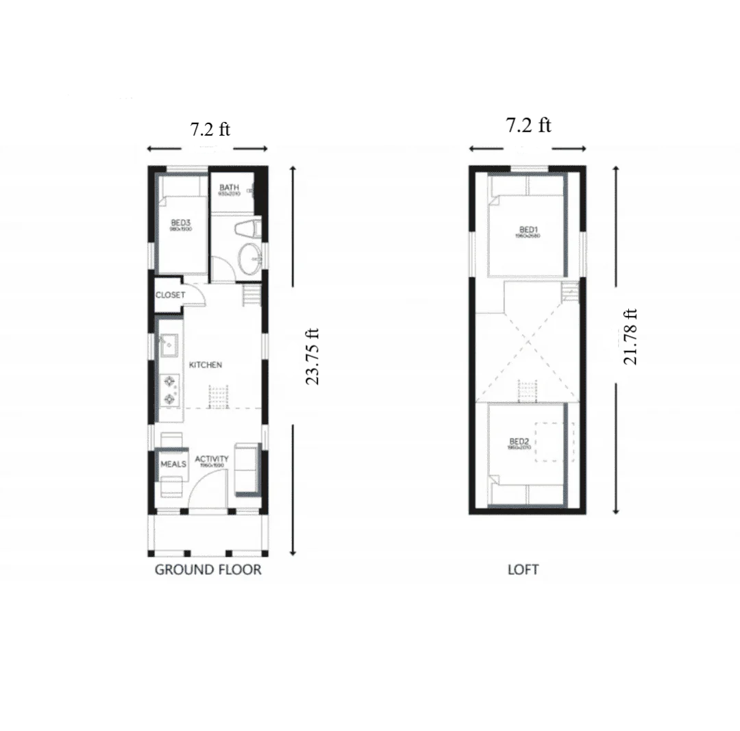 FVX-765 Tiny Mobile Home On Wheels With Bedroom, Bathroom & Kitchen (171 sq ft)