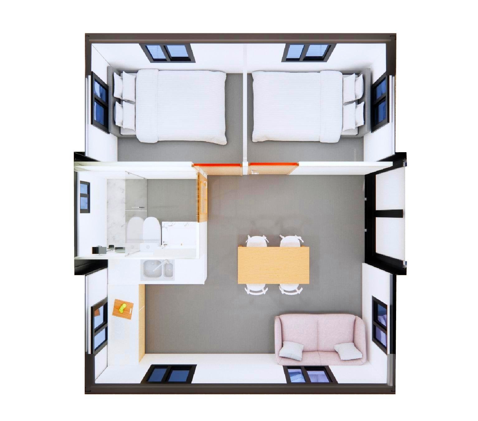 GN-791 Prefab Home With 2 Bedrooms, Kitchen & Bathroom (400 sq ft)